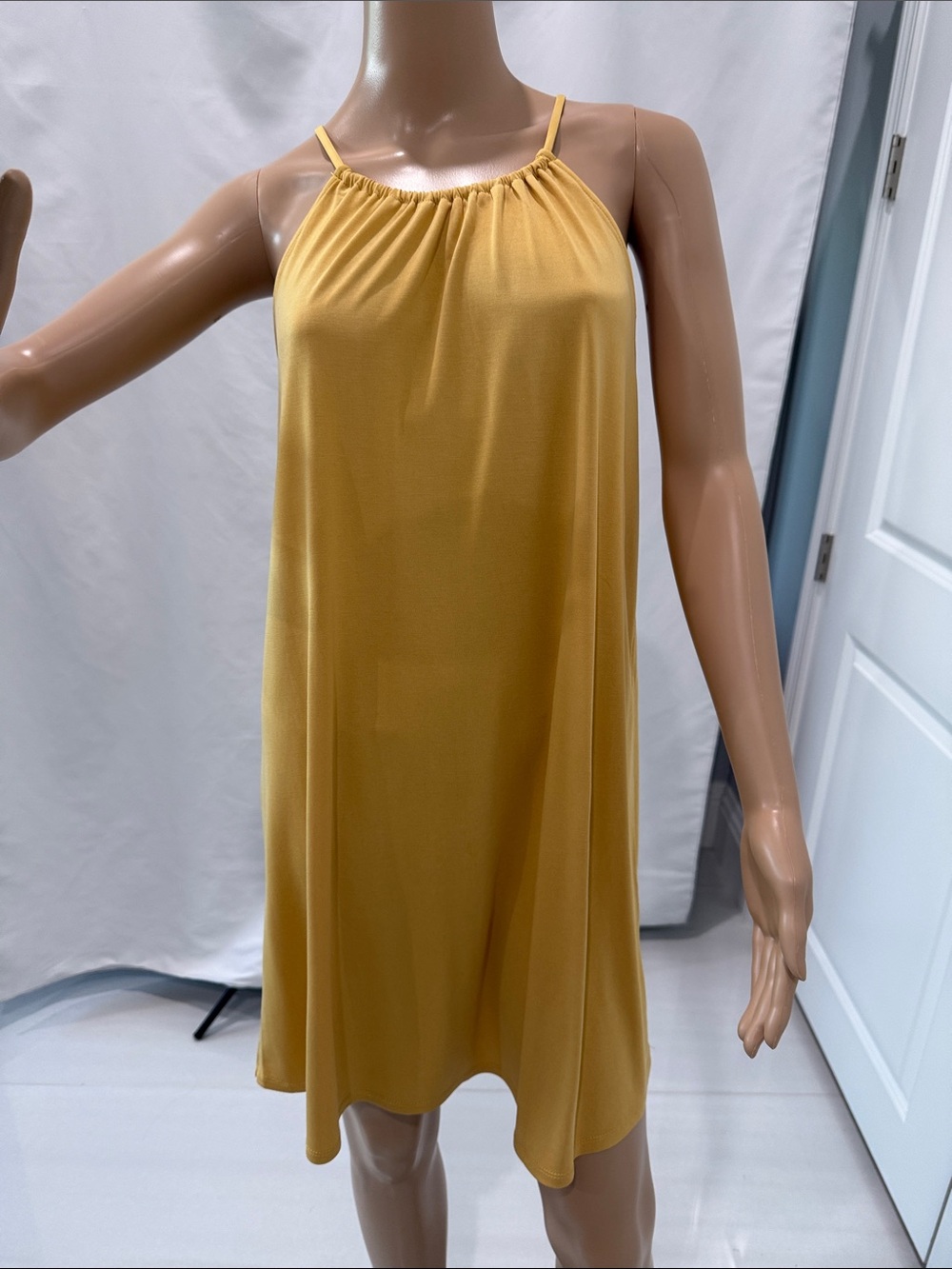 It's Too Cool For School Spaghetti Strap Swing Dress Mustard Yellow Size S